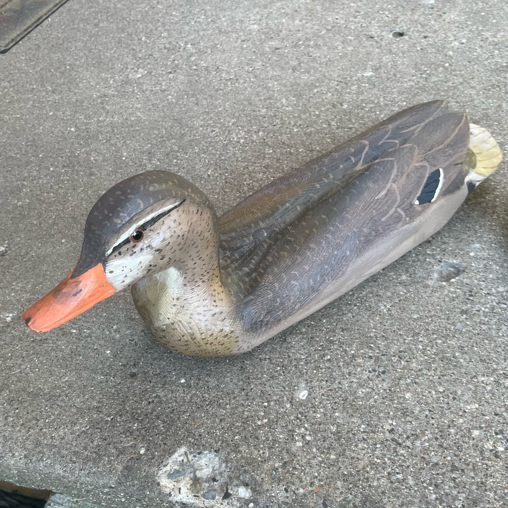 Wooden Duck Decoy with Orange Beak